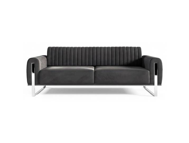 Dreisitziges Sofa Parissa, dunkelgrauer Samt, Chrombeine