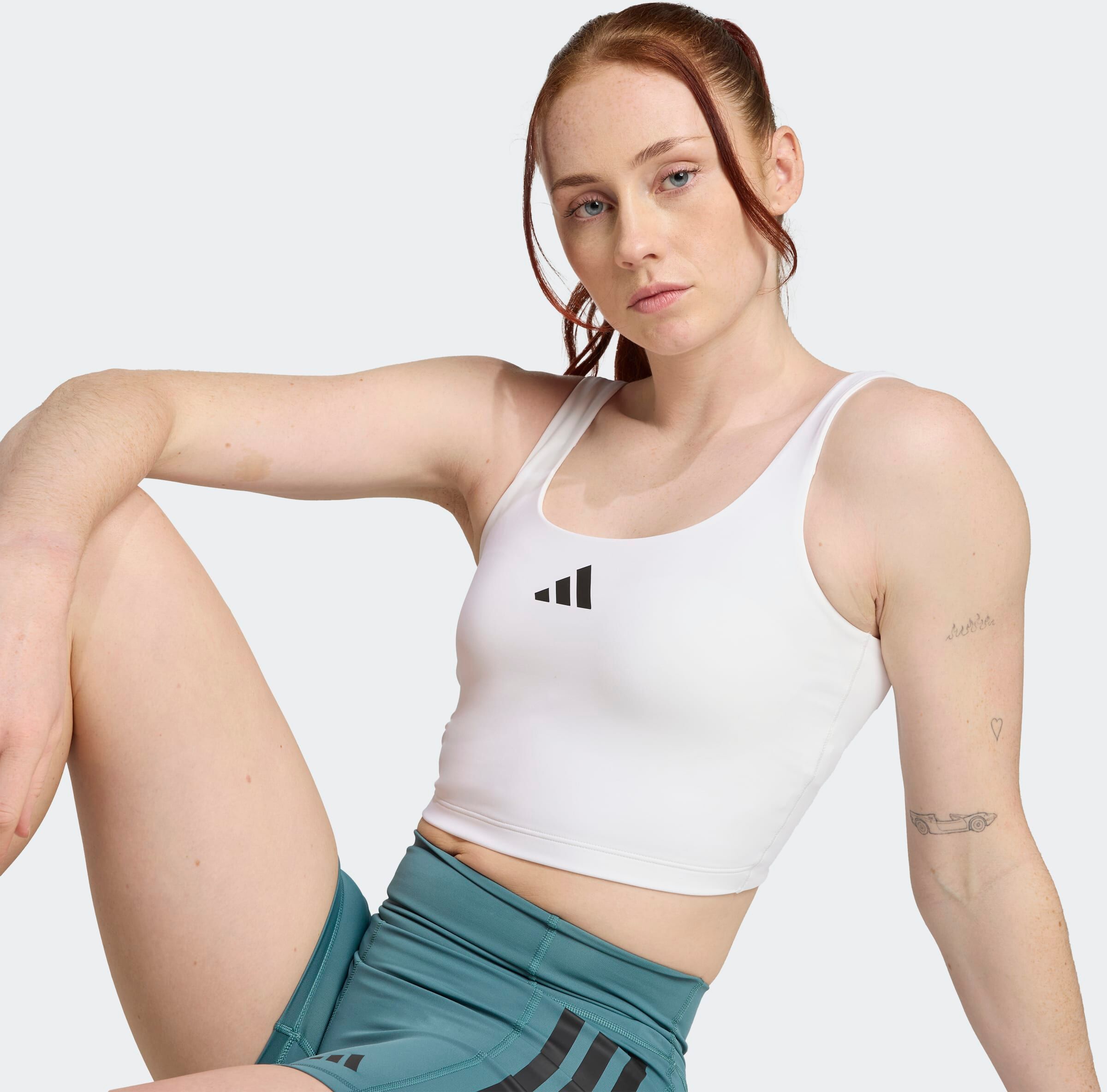 Tanktop ADIDAS PERFORMANCE "POWER BH-, LEICHT STÜTZEND", Damen, Gr. L, weiss (weiß), Obermaterial: 79% Polyester, 21% Elasthan, Rundhals, Tops Tanktop weiß L