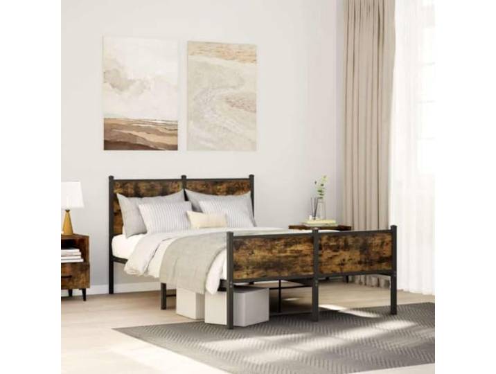 Stahlgestell stabil belastbar Schlafzimmer klassisch 120x200 cm Braun Metallbett ohne Matratze Räuchereiche 120x200 cm Bettgestell mit Lattenrost Stabil Stahl Bettrahmen mit Kopfteil und Stauraum