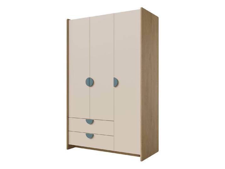 MIRJAN24 Kleiderschrank Lexi 3D2S 01 (mit drei Drehtüren und zwei Schubladen) 124x60x198 cm, Kleiderstange