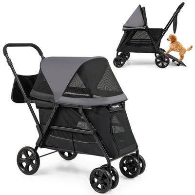 Costway Dog Stroller for Medium Small Senior Elderly Dogs with Dual Entry-Black