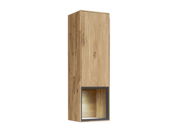Hängevitrine 35x120cm 'Locarno' Wildeiche massiv & Rahmen MDF anthrazit inkl.Beleuchtung