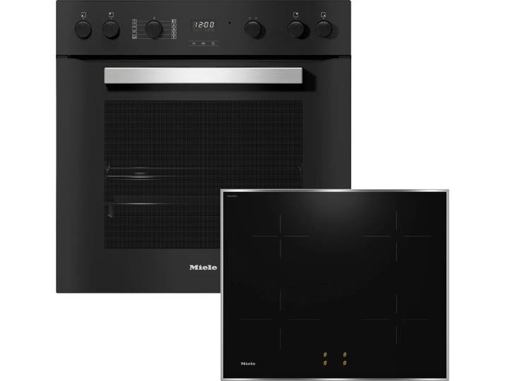 MIELE Induktions Herd-Set H2459I D OBSW + KM 7061 FR , Energieeffizienz: A+, schwarz (obsidianschwarz), Herdsets, Herd-Set - Herd mit 2 FlexiClip-Auszügen sowie Induktionskochfeld, Induktions Herd-Set