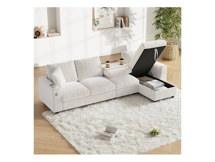 HAUSS SPOLE Schlafsofa L-förmiges Wohnzimmersofa Ecksofa mit USB und Stauraum