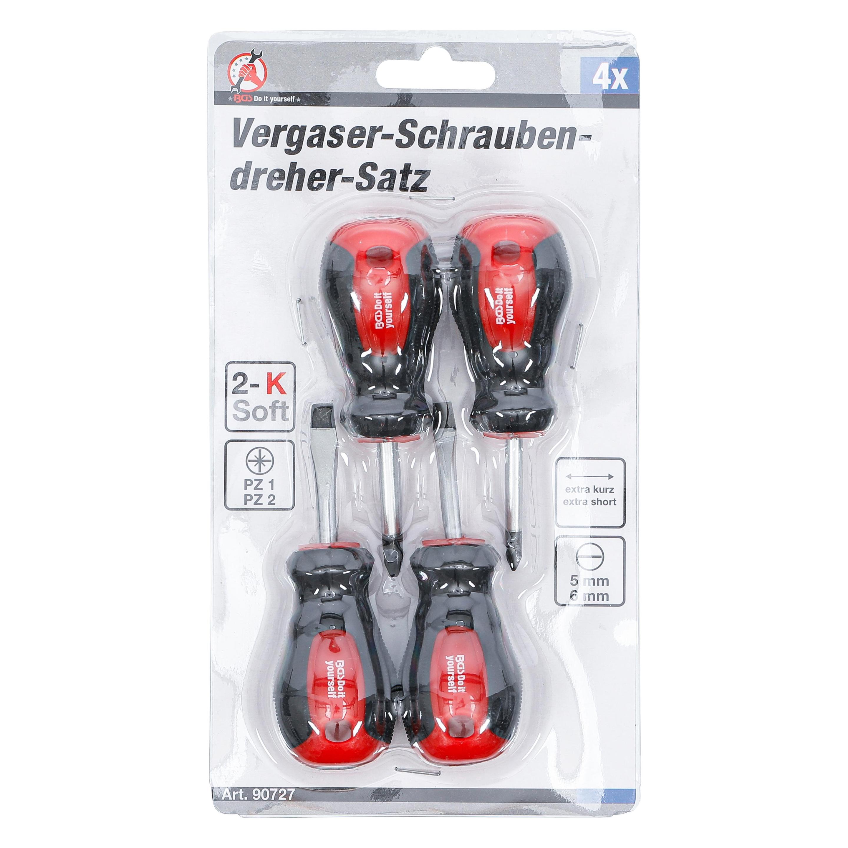 BGS Vergaser-Schraubendreher-Satz Schlitz / Kreuzschlitz PZ Klingenlänge 40 mm 4-tlg. (Pozidriv-Kreuzschlitz (PZ), Schlitz) (90727)