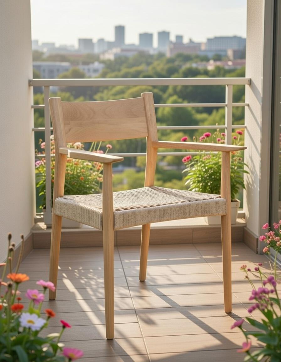 Bequemer Gartenstuhl aus Holz mit ergonomischen Armlehnen für entspanntes Sitzen