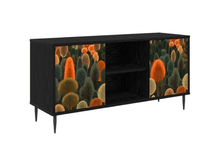Kaorsrow TV-Schrank 102x33x51 cm Lowboard Schwarz Eichen-Optik Modernes Fernsehregal mit 2 Türen für Wohnzimmer und Schlafzimmer, Füße erhöhen Luftzirkulation