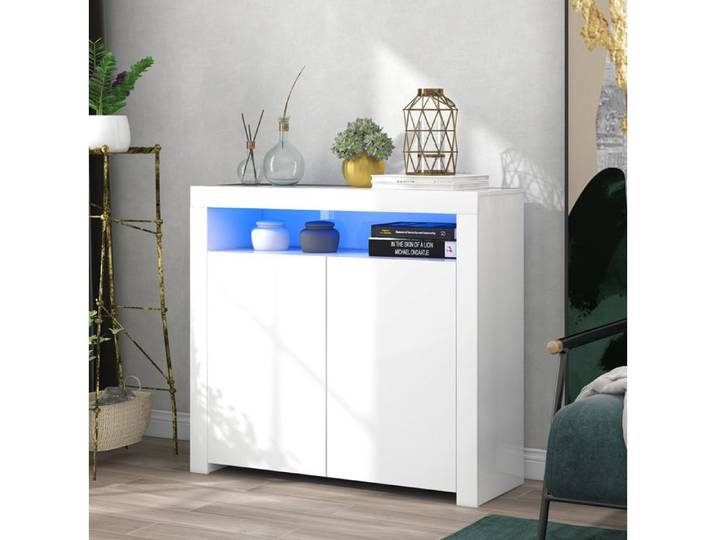 Sideboard Blanc Hochglanz avec LED Meuble Buffet et Rangement pour Salon et Cuisine