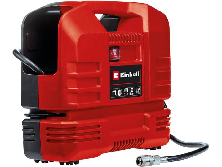 Einhell Elektrische Compressor TC-AC 190 OF Set 1100 W - 8 bar - Aanzuigcapaciteit: 190 l/min - Olievrij - Incl. blaaspistool\, bandenspanningsmeter en 3-delige adapterset