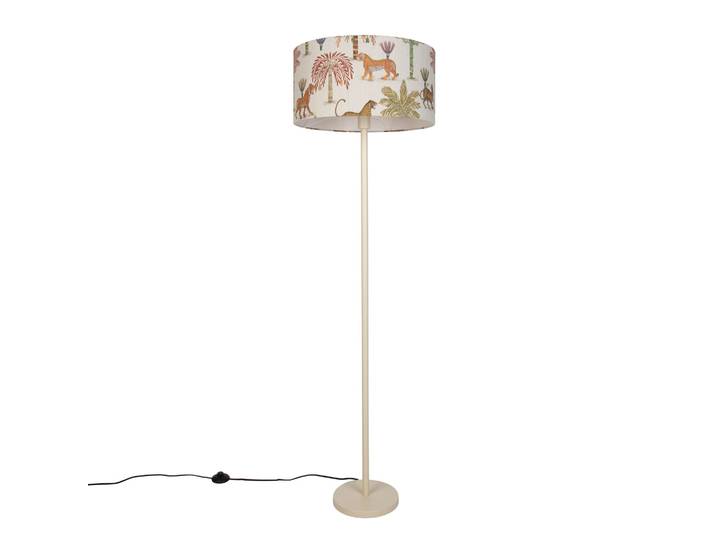 Qazqa Lampadaire Japandi Beige Avec Abat-jour Imprimé Animalier