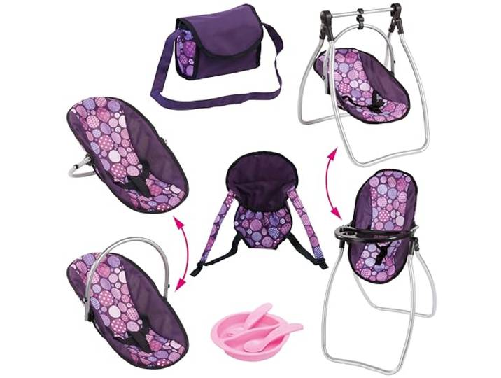 Bayer Design 63694AB VARIO set poppenstoel, poppendrager, schouldertas, plastic accessoires