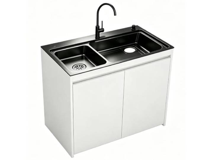 Kommerzielles Spülbecken aus Edelstahl mit Aufbewahrungsschrank Wabenschrank, Schüssel-in-Schüssel, U-Siphon und Wasserhahn-Set for Restaurant/Küche.(White,80cm/31.5in)