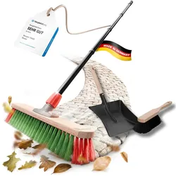 Kehrbesen Besen mit Teleskopstiel Straßenbesen Kehrgarnitur Kehrblech Schaufel (1 , Gartenbesen + Kehrschaufel Set verzinkt)