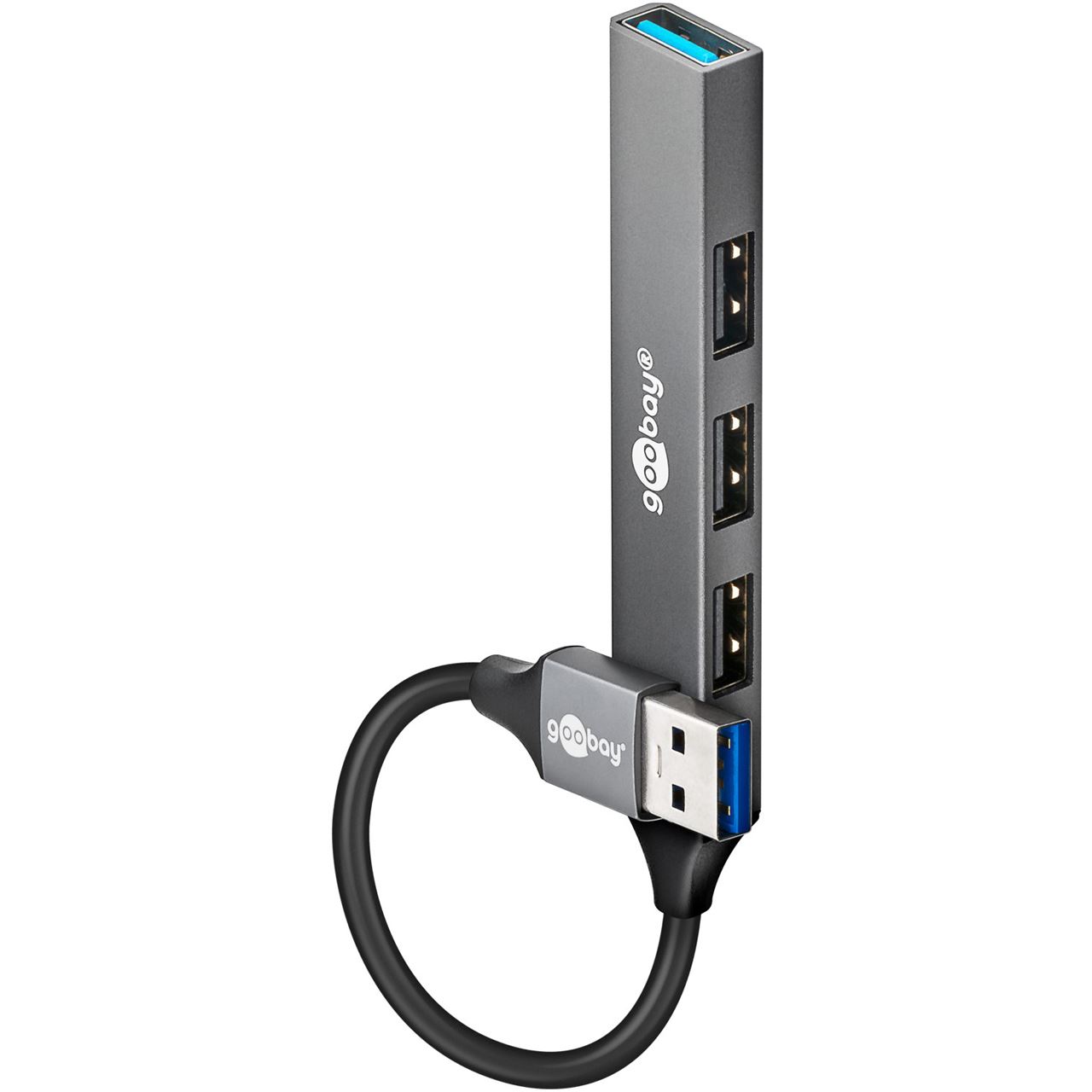 goobay USB-Hub Slim 4-Port USB-Hub, USB-A auf USB-A, 5 Gbit/s grau