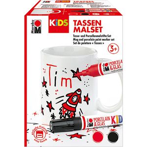 Marabu Porzellanstifte KiDS Porcelain & Glass, Tassenset Tim, 2 Farben, Rundspitze 1-3 mm, spülmaschinenfest, 3 Teile
