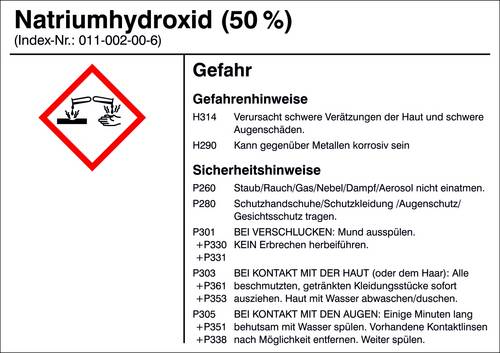 SafetyMarking 21.B1200.15 Gefahrstoffetikett G015 Natriumhydroxid (50%) Folie selbstklebend (B x H) 105mm x 74mm 1St.