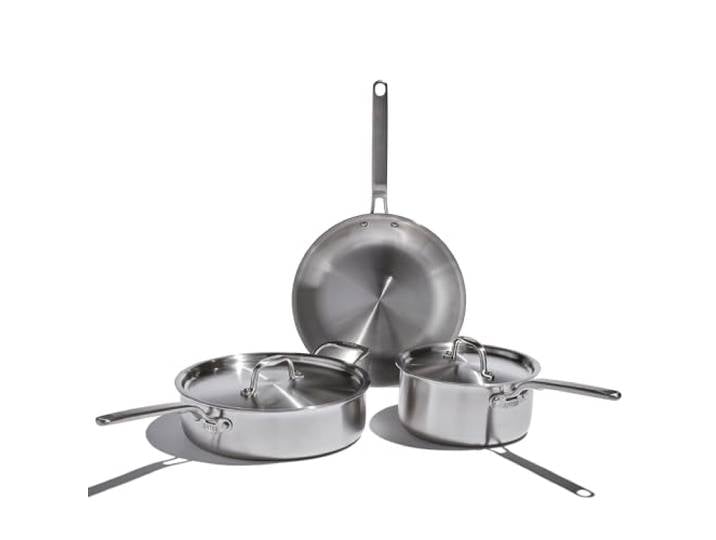 Heritage Steel Eater Series 5-teiliges Essentials-Set, hergestellt in den USA, 5-lagiges, vollständig verkleidetes Edelstahl-Kochgeschirr-Set, kühlbleibender Griff, Induktionsbereit und ungiftig