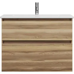 burgbad Lin20  Keramik-Waschtisch inklusive Waschtischunterschrank, 2 Auszüge, 830x415x622mm, SGHD083F5357C0001, Farbe: Frassino Dekor Cappuccino