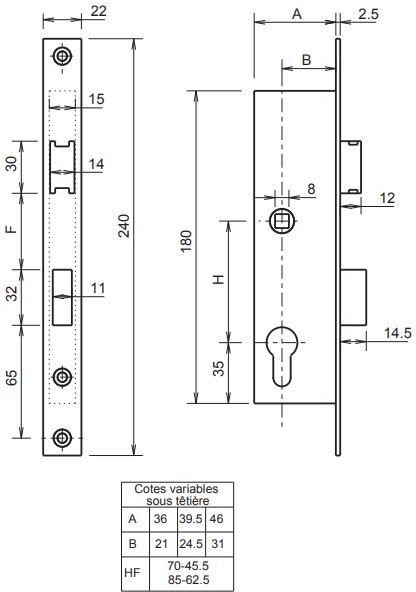 Coffre à encastrer monopoint 7/46 sans gâche P+5 METALUX F107465000