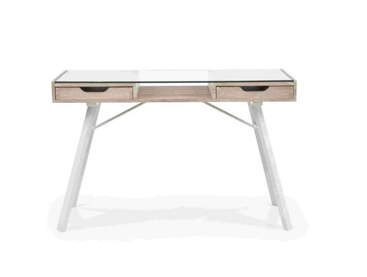 Bureau scandinave bois et verre avec tiroirs 120x60cm