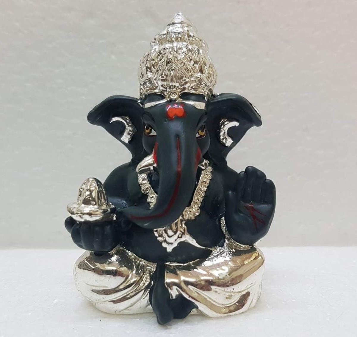 Gold Art India Keramiek Ganesh Idool - Zilver en Bruin - Ganesha Murti voor Huisdecoratie en Bureau