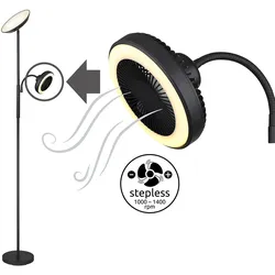 LED Stehleuchte Standventilator Wohnzimmerlampe Dimmbar Schwarz Metall H 178 cm