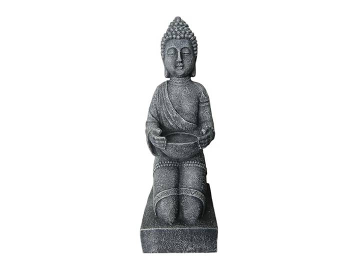Relaxdays Buddha Figur kniend, 43 cm, Gartenfigur, Vintage Dekofigur Wohnzimmer, wetterfest, frostsicher, Farbwahl