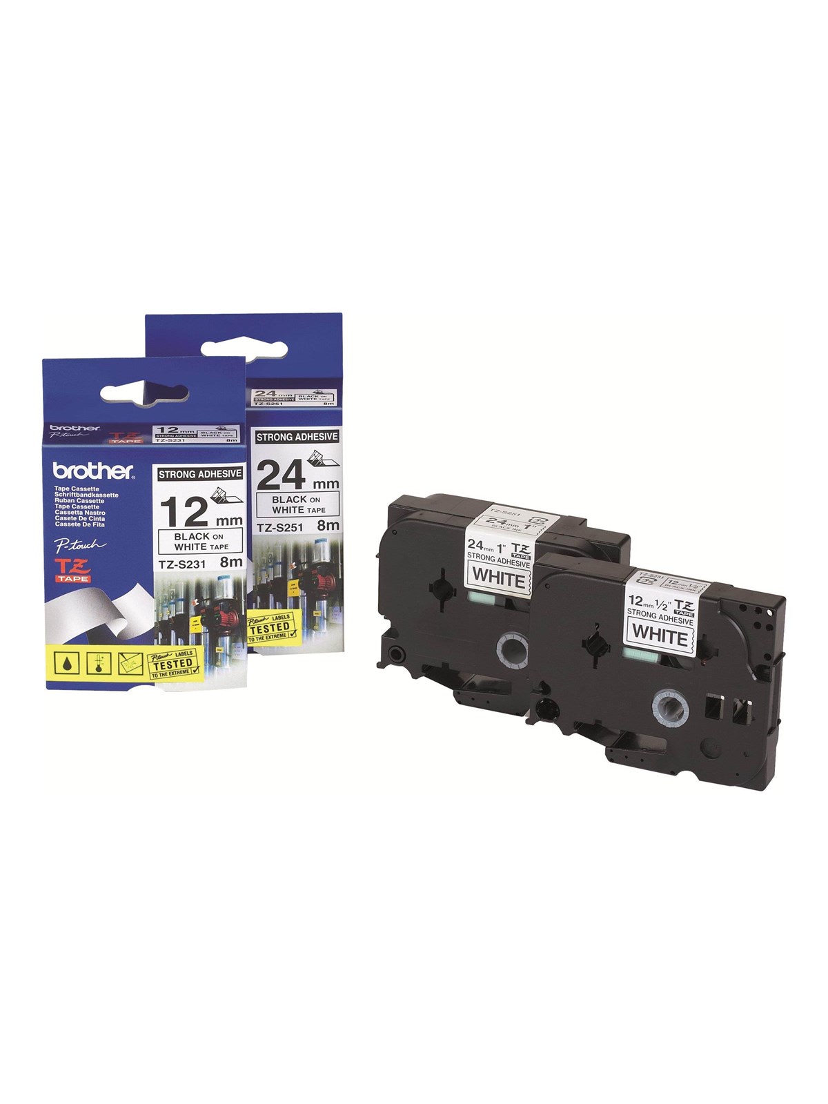 Brother Tape brother 12 mm black/white tze-s231 strong adhesive