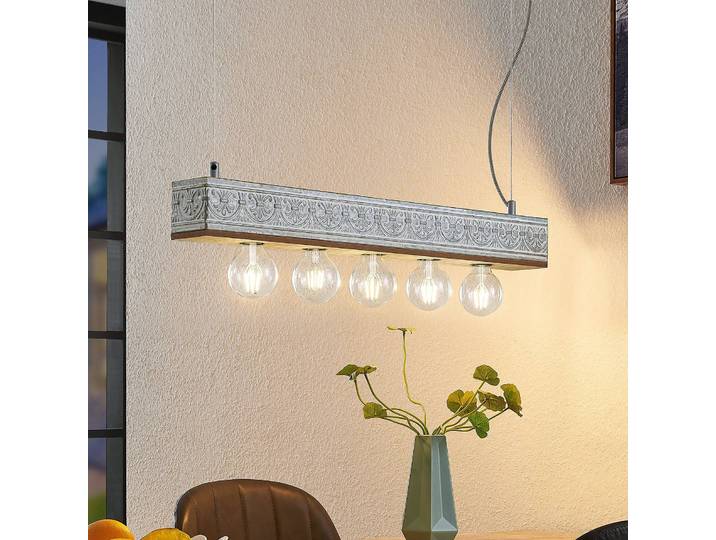 Hängelampe Mella Lindby, dimmbar, Holz hell, für Wohn- / Esszimmer, Holz, Vintage, Pendelleuchte