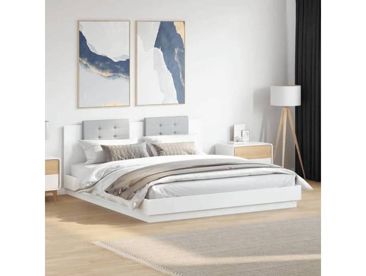 Soldes Flottants Lit double 160x200cm Structure de lit classique avec LED sans matelas blanc 160x200cm