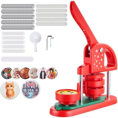 VEVOR Badgemachine 58 mm met 100 onderdelen en cirkelsnijder, Rood