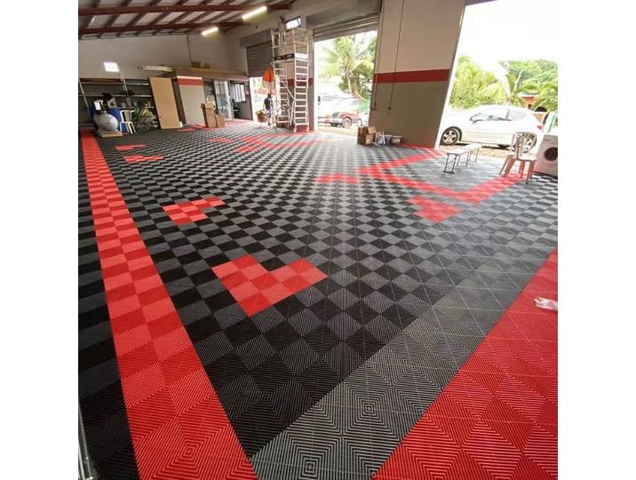 Expédition terrestre : Dalles de sol en plastique emboîtables pour salle de lavage automobile, garage, usage professionnel pour centre de beauté