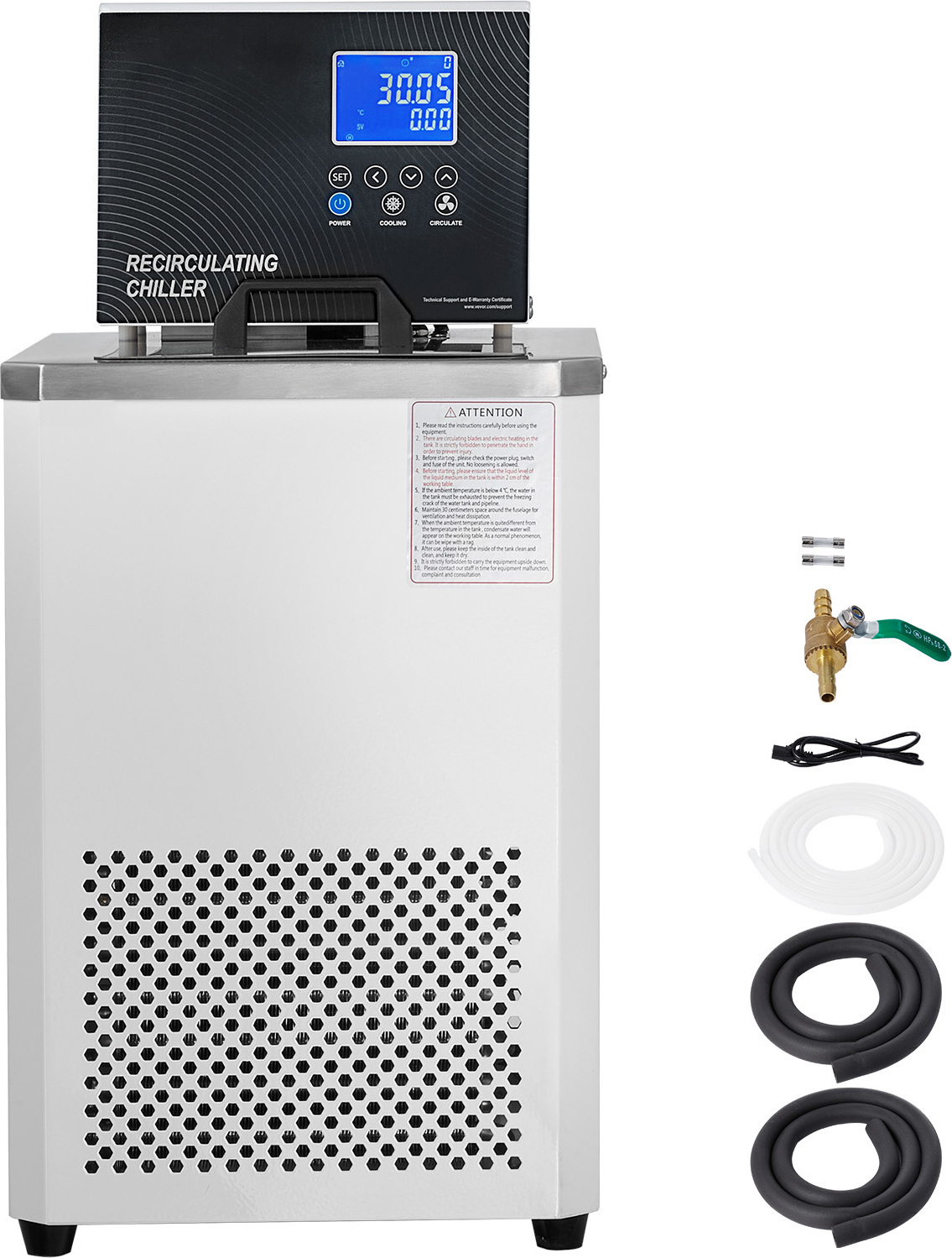 SucceBuy Labor-Kühl-/Umwälzthermostat, 6 l, 23 °F - 212 °F, Doppelzirkulation, LCD-Anzeige, 304 Edelstahl für präzise Temperaturregelung