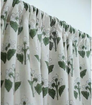 Fabdivine Rod Pocket Linen Curtain, White Handmade Block Print Floral Drapes, Window Curtain Panels, Boho Home Décor, Chahat