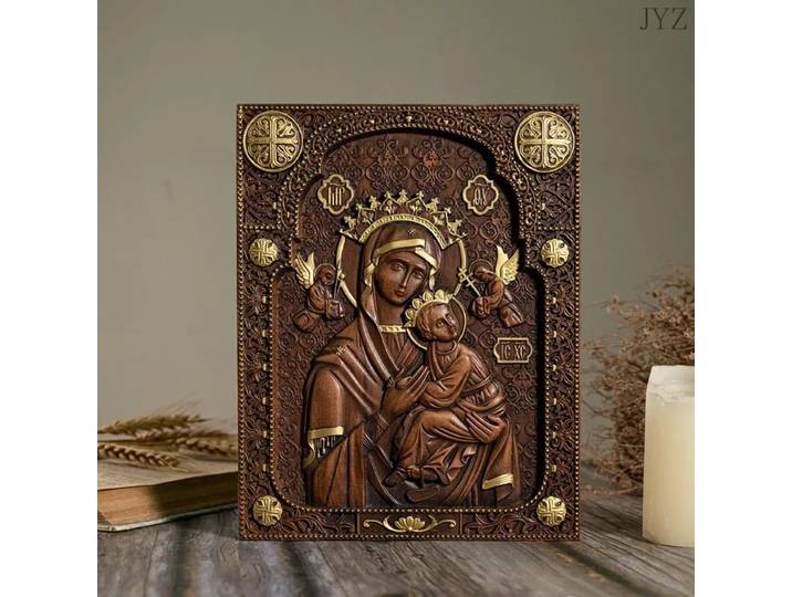 Art religieux vintage sculpté en bois Notre-Dame de décoration de maison catholique perpétuelle