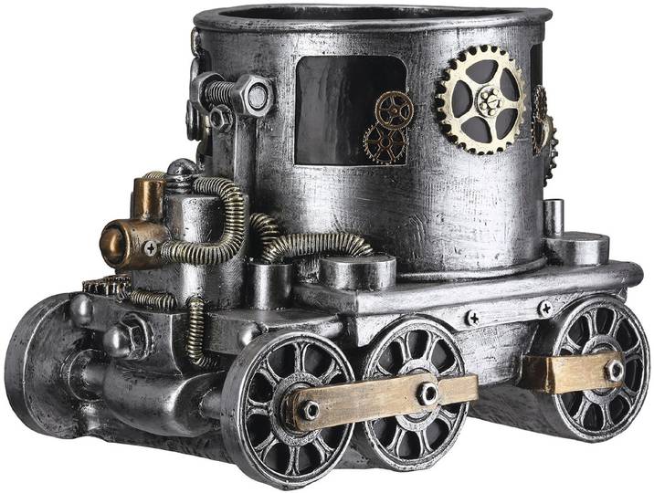 Übertopf GILDE Übertopf Lokomotive Steampunk Engine planter , silber (silberfarben), B:25,5cm H:19,5cm T:17,5cm, Pflanzgefäße, Übertopf