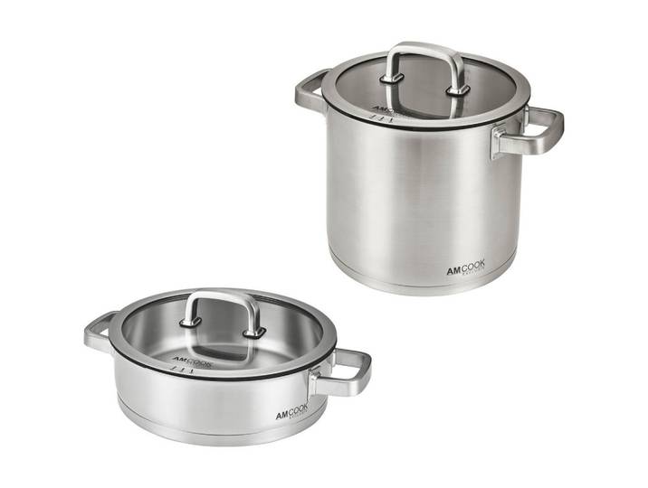 Am Cook Kochtopfset Senna S4+, Edelstahlfarben, Metall, 4-teilig, 28 cm, 9,0 l, Abgießfunktion, Griffe werden nicht heiß, leichte Reinigung, Kochgeschirr, Töpfe, Topfsets