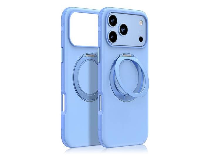 IM-CHEN Coque pour iPhone 18 Pro Max, Compatible 17 Pro Max toucher doux, Cadre antidérapant, Version avec béquille rotative à 360°, Bleu ciel, 1 pièce