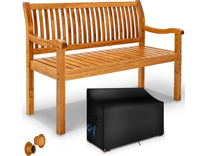 tillvex® Banc de jardin en bois brun clair 125 cm / 2 - 3 personnes Banc de parc massif Banc de jardin