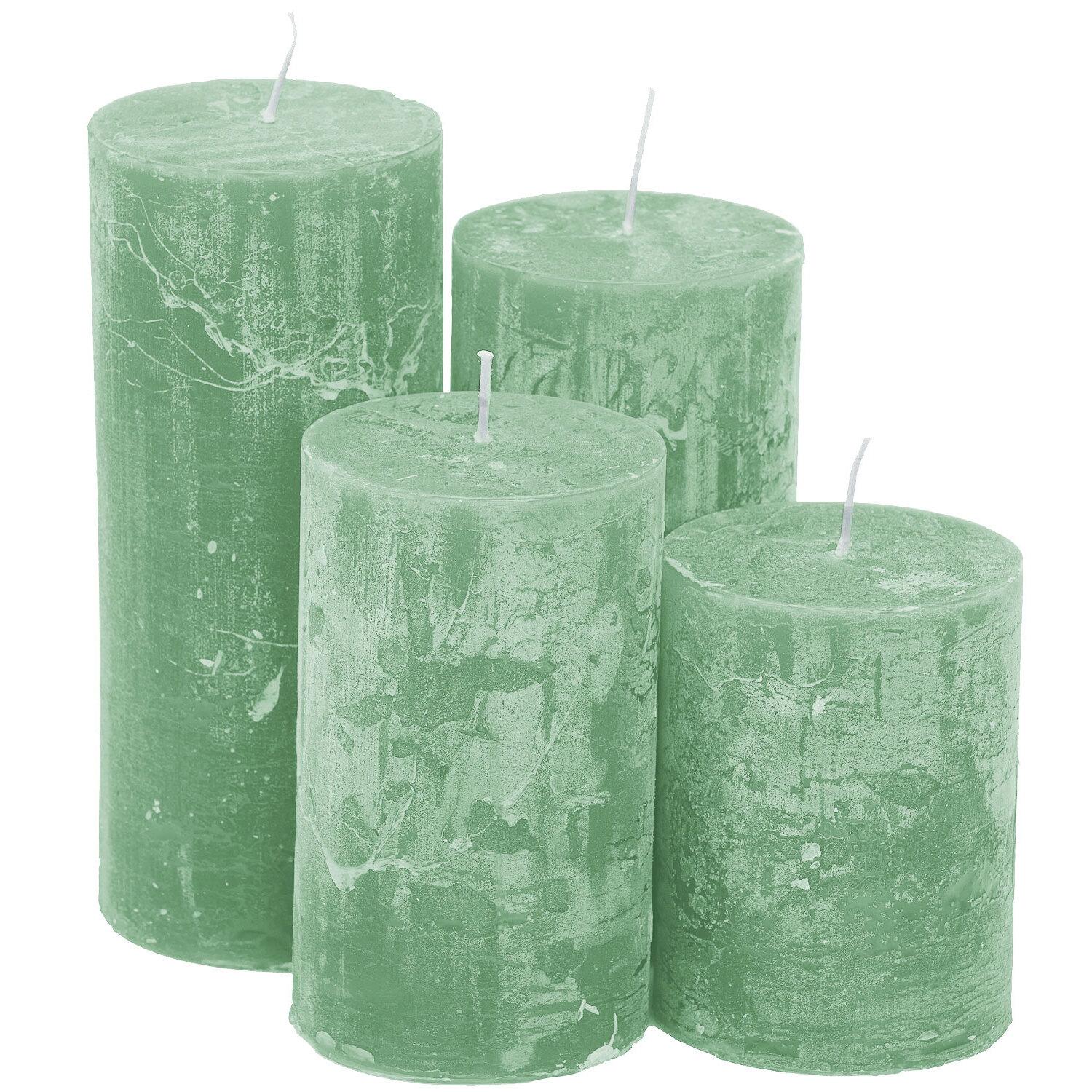 Rustikale Kerzen, mint, abgestuft, 4 Stück