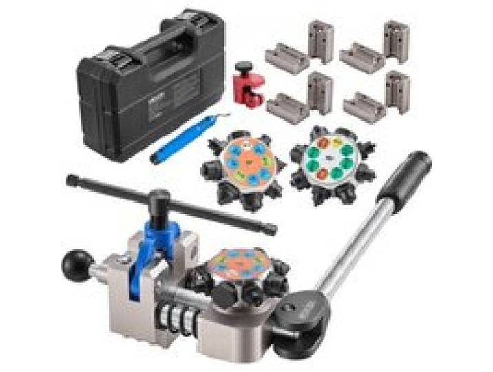 VEVOR 8 tlg. Bremsleitung Bördelgerät Set, 37°/45° Bördelwerkzeug für Doppel- & Bubblebördelung, Rohraufweiter mit 4 Satz Matrizen für 4,76-9,52mm Außendurchmesser, Bremsleitung Reparatursatz für KFZ