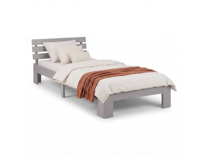 Homestyle4u Holzbett 90x200 massiv mit Lattenrost Grau Einzelbett Bettgestell Massivholzbett Jugendbett