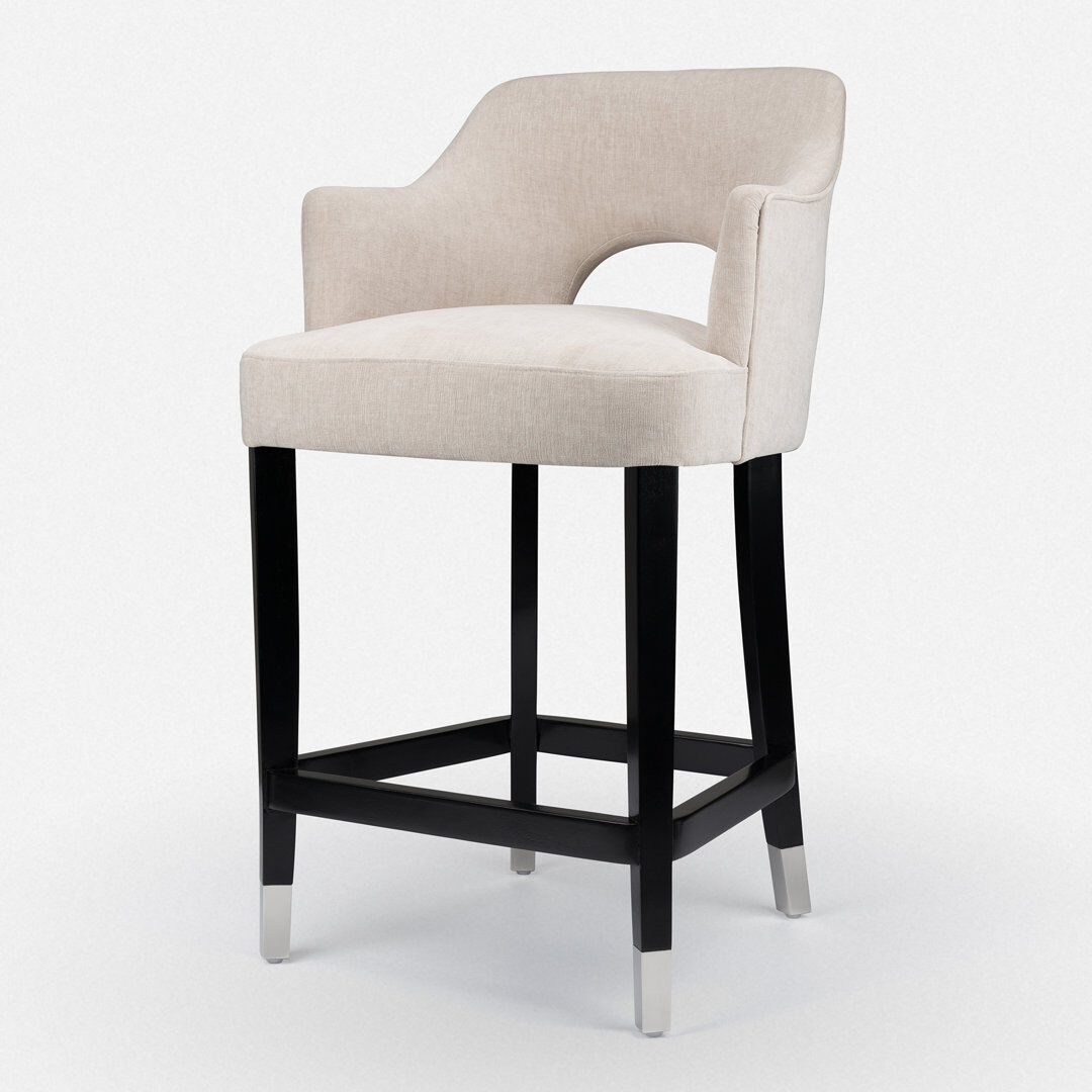 Ophelia & Co. Upholstered Wooden Frame Bar Stool Beige 96cm H X 55cm W X 56cm D