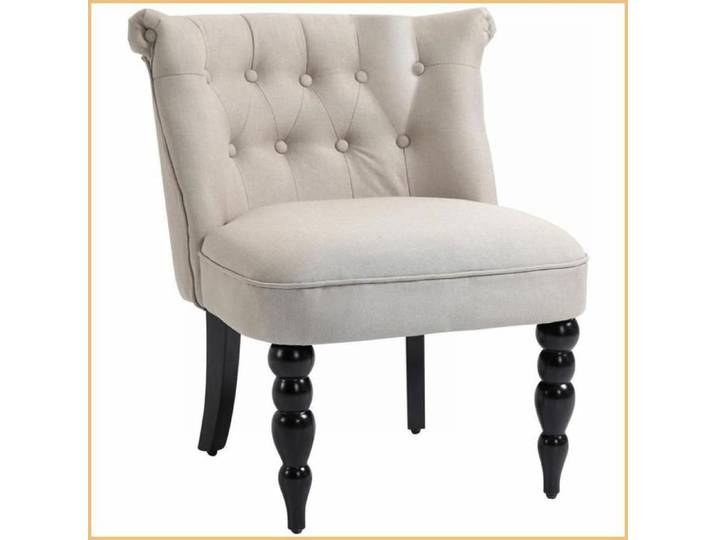 Fauteuil d'accent vintage - Lin structure en bois - Beige/Noir