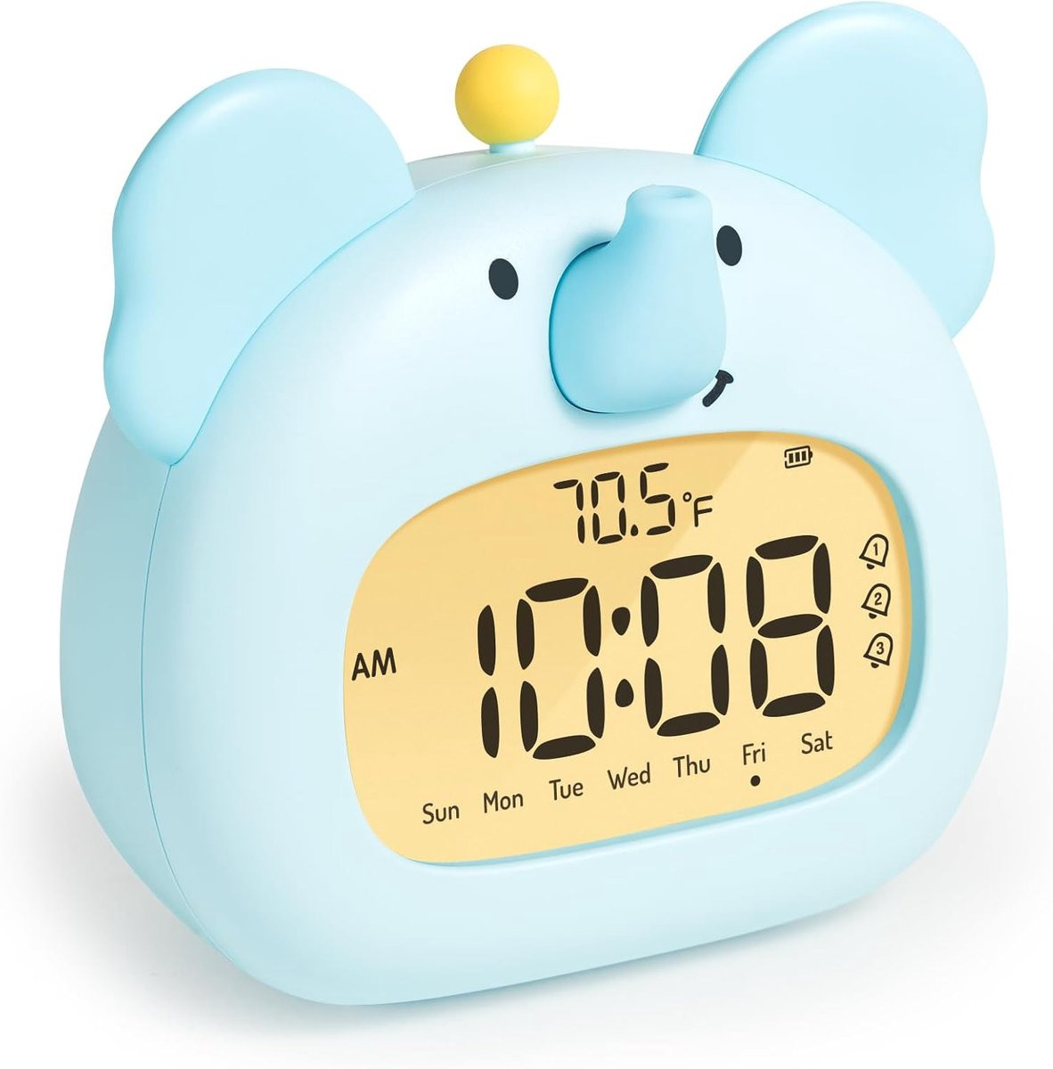 Olifantvormige digitale kinderwekker met nachtlampje en afteltimer - Blauw