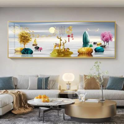 Uplift Picks Feng Shui Gold Deer Canvas Wall Art Chinese Style Mountain Decor Print 03 50x150 Cm no Frame