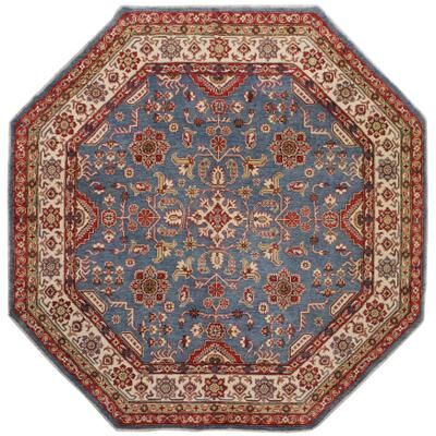 Treasured Knots Rustic Kazak Evie Blue/Natural Wool Octagon - 7'8'' x 7'9''