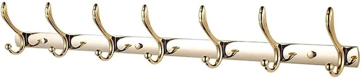 Goudkleurige wandkapstok met 7 haken van duurzaam metaal voor in de hal, badkamer, keuken of slaapkamer