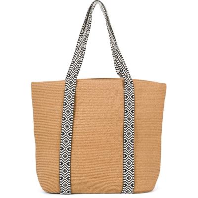 Strandtasche STYLEBREAKER "Papierstroh Strandtasche Azteken Muster", Damen, Gr. B/H/T: 50cm x 37cm x 13cm Einheitsgröße, braun, 100% Papierstroh PAS. Futter: 100% Polyester PES., gemustert, Taschen Strandtasche