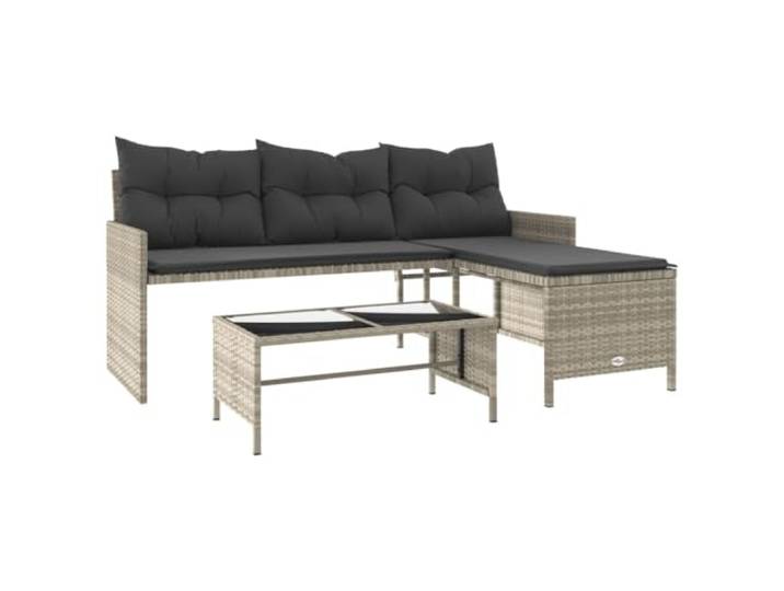 Gartenecke mit Kissen und Couchtisch, Rattan PE, Grau Gestell aus pulverbeschichtetem Stahl, Tischplatte aus gehärtetem Glas, Bezüge der Waschmaschine, leichtes Polyrattan und